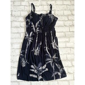 SOMA Blue Tropical  Floral Built In Bra Pockets Soft Casual Dress Sz M